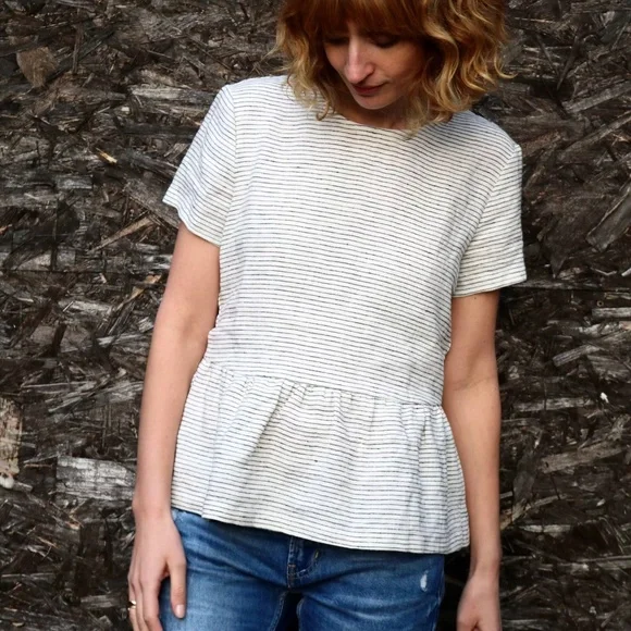 OFFON Linen Peplum Blouse in Yellow, L - Picture 12 of 14